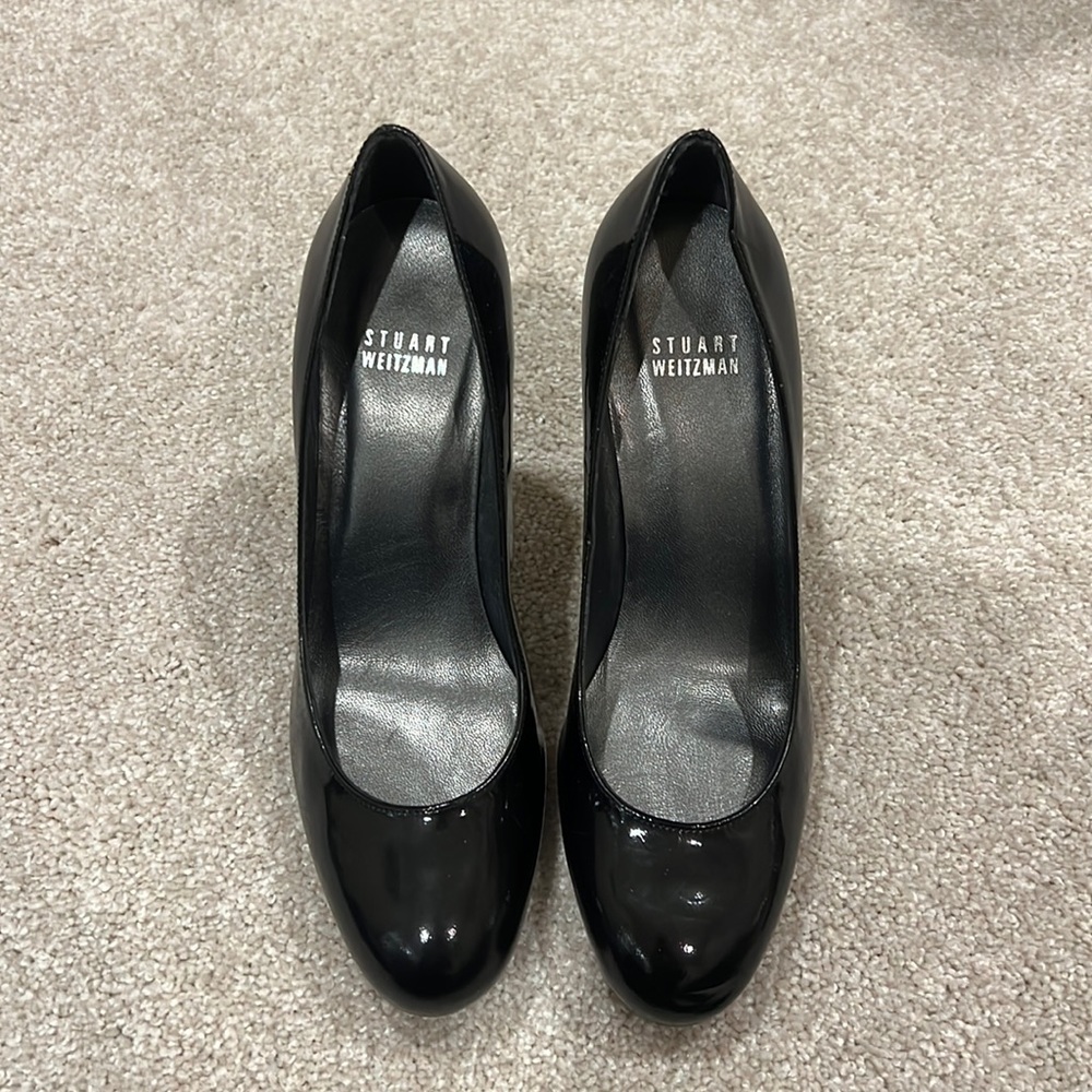 Stuart Weitzman Black Patent Round Toe Heels